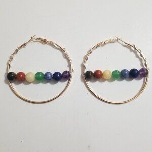 Chakra Bead Gold and Silver Wire Hoops